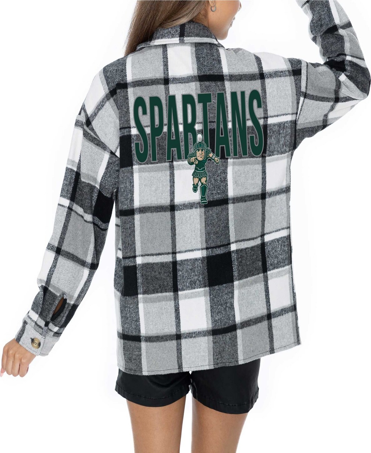 Gameday Couture Women'sWhite Michigan State Spartans End Zone Game Flannel Button-Up Shirt - Gray, White
