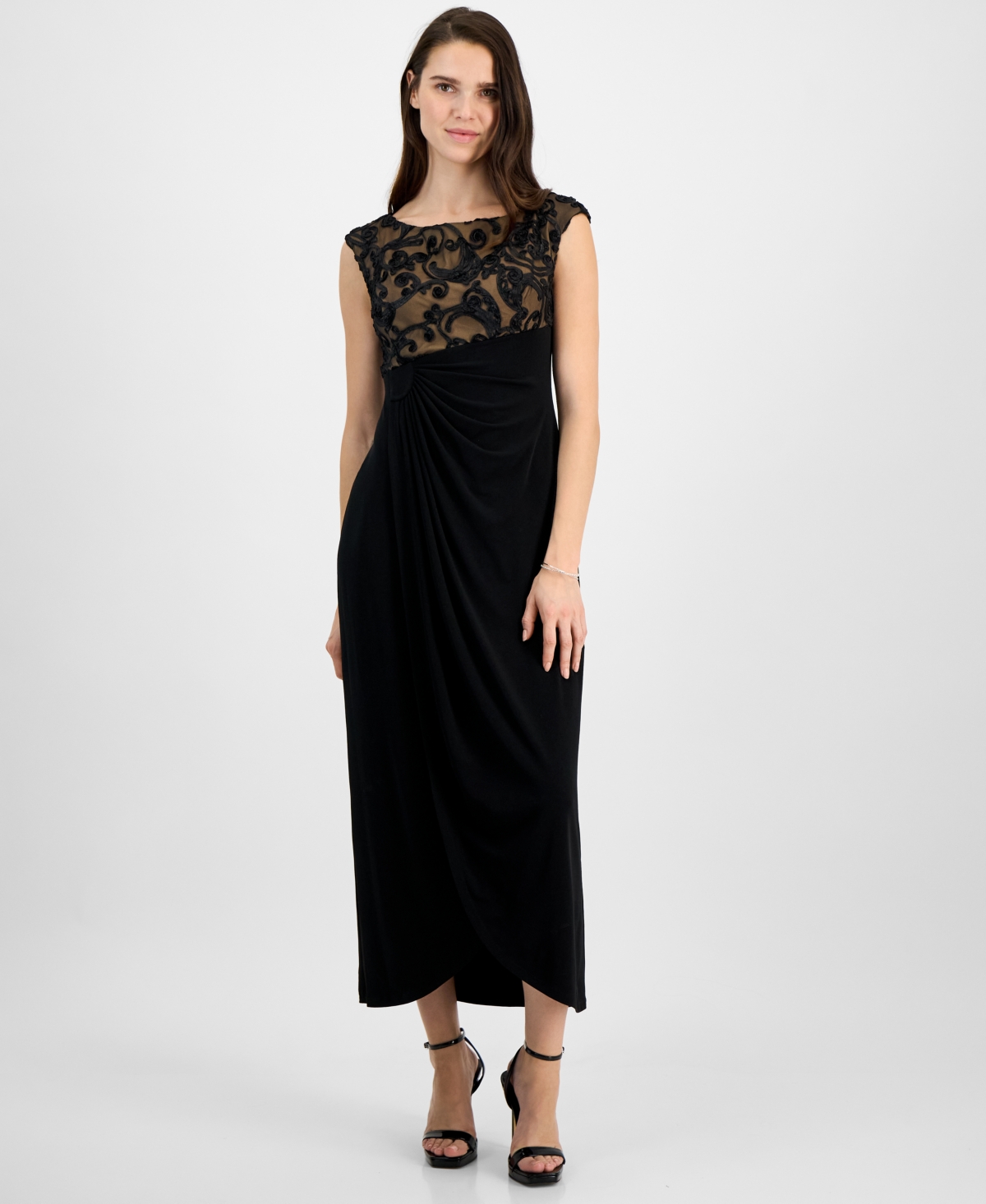 Petite Embroidered Gown - Black Gold