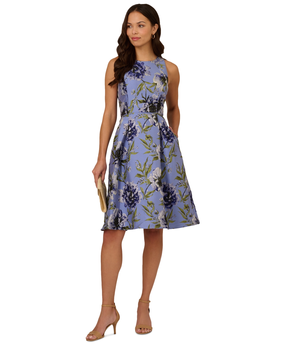 Shop Adrianna Papell Women's Sleeveless Floral-embroidered Dress In Blue Multi