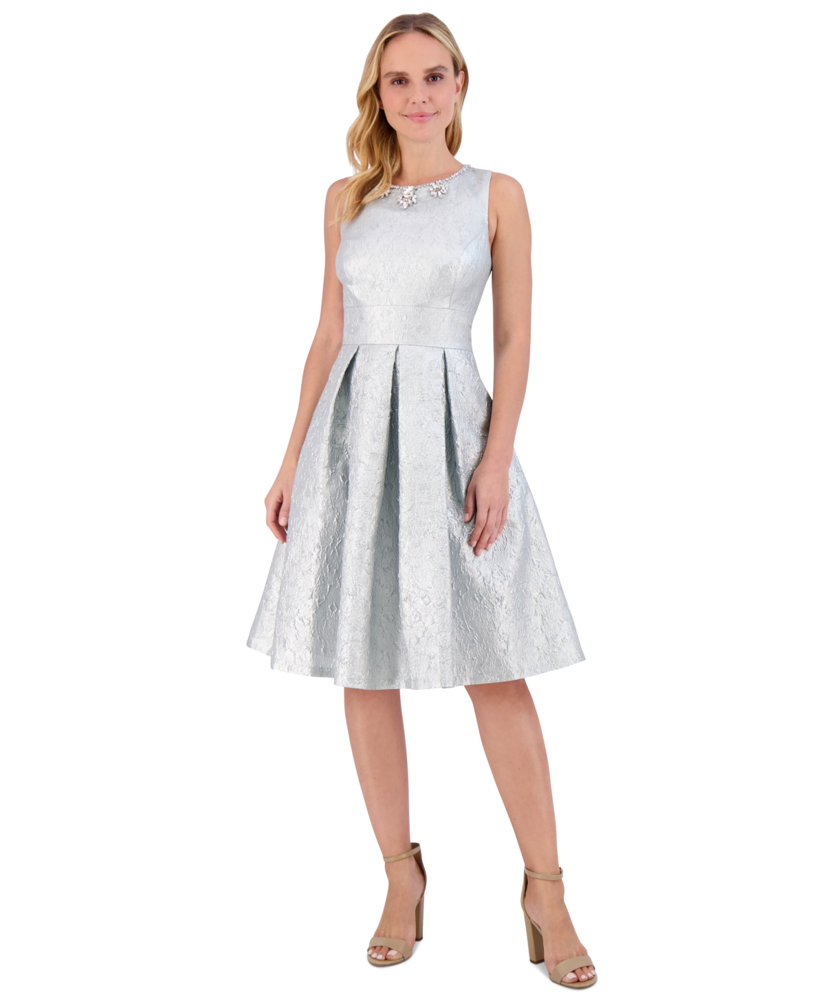 ELIZA J WOMEN'S TEXTURED METALLIC FIT & FLARE DRESS 