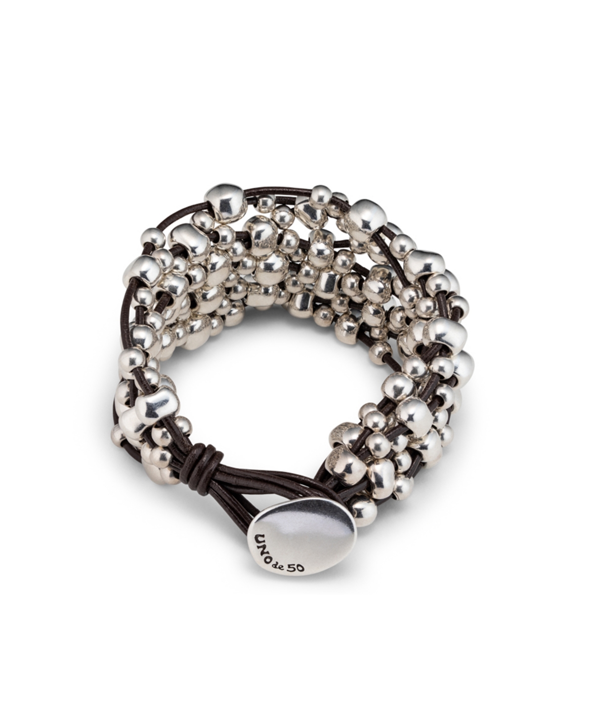 Unode50 Sterling Silver-plated Multiple Leather Tiers Bracelet In Silver