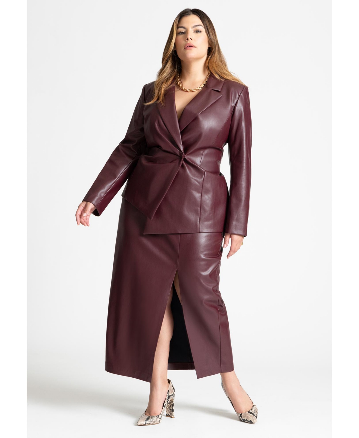 Eloquii Plus Size Faux Leather Asym Blazer