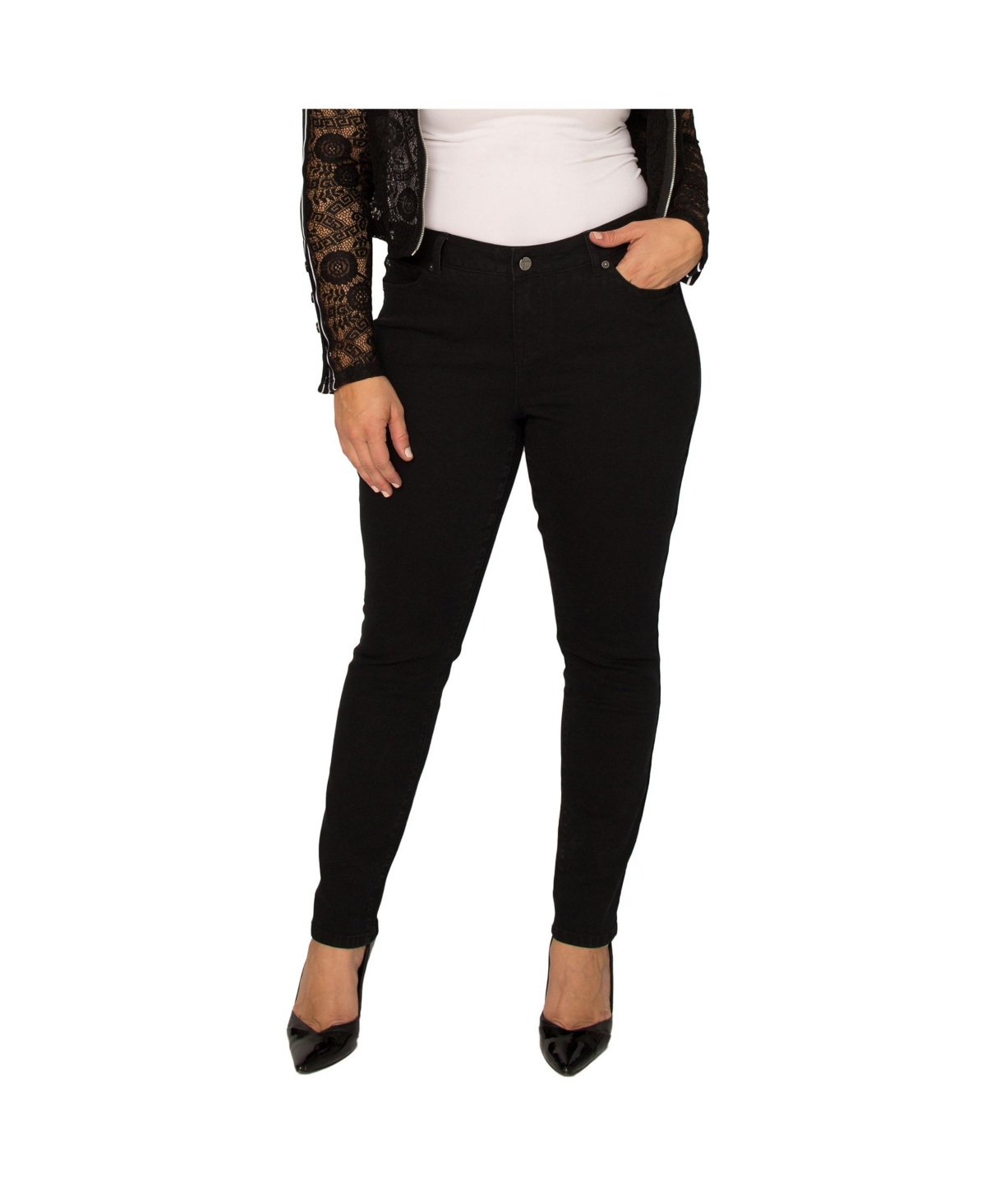 Plus Size Basic 5-Pocket Style Skinny Jean - Over dye black