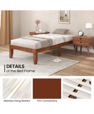 14 Inch Twin Size Rubber Wood Platform Bed Frame with Wood Slat Support