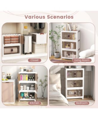 3-Tier Stackable Storage Boxes Bins with Magnetic Doors and Lockable Casters-M