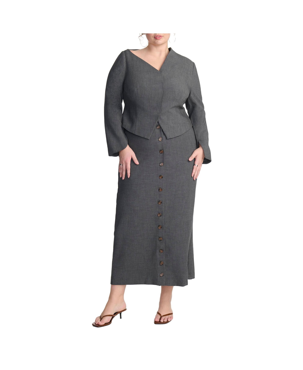 Women's Plus Size Maxi Skirt With Buttons - Marled grey
