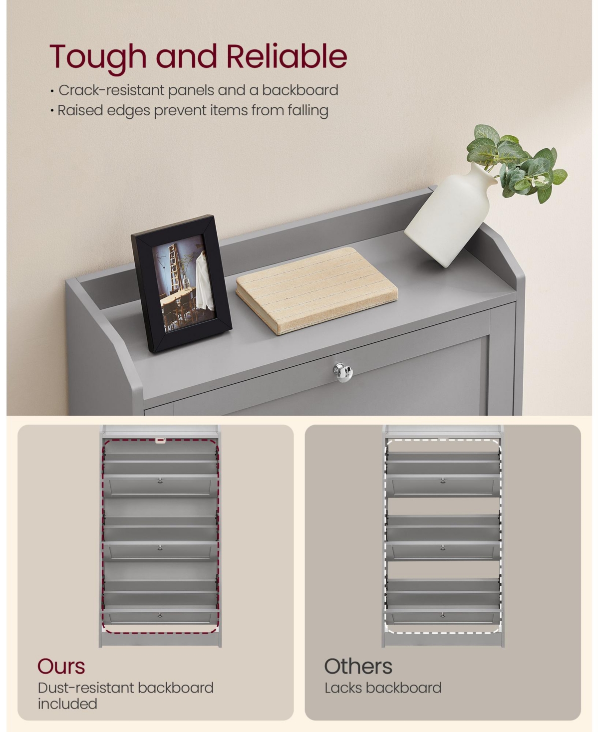 Slickblue Shoe Cabinet with 3 Flip Drawers, Shoe Storage Cabinet, Adjustable and Removable Dividers, Holds up to 18 Pairs of Shoes