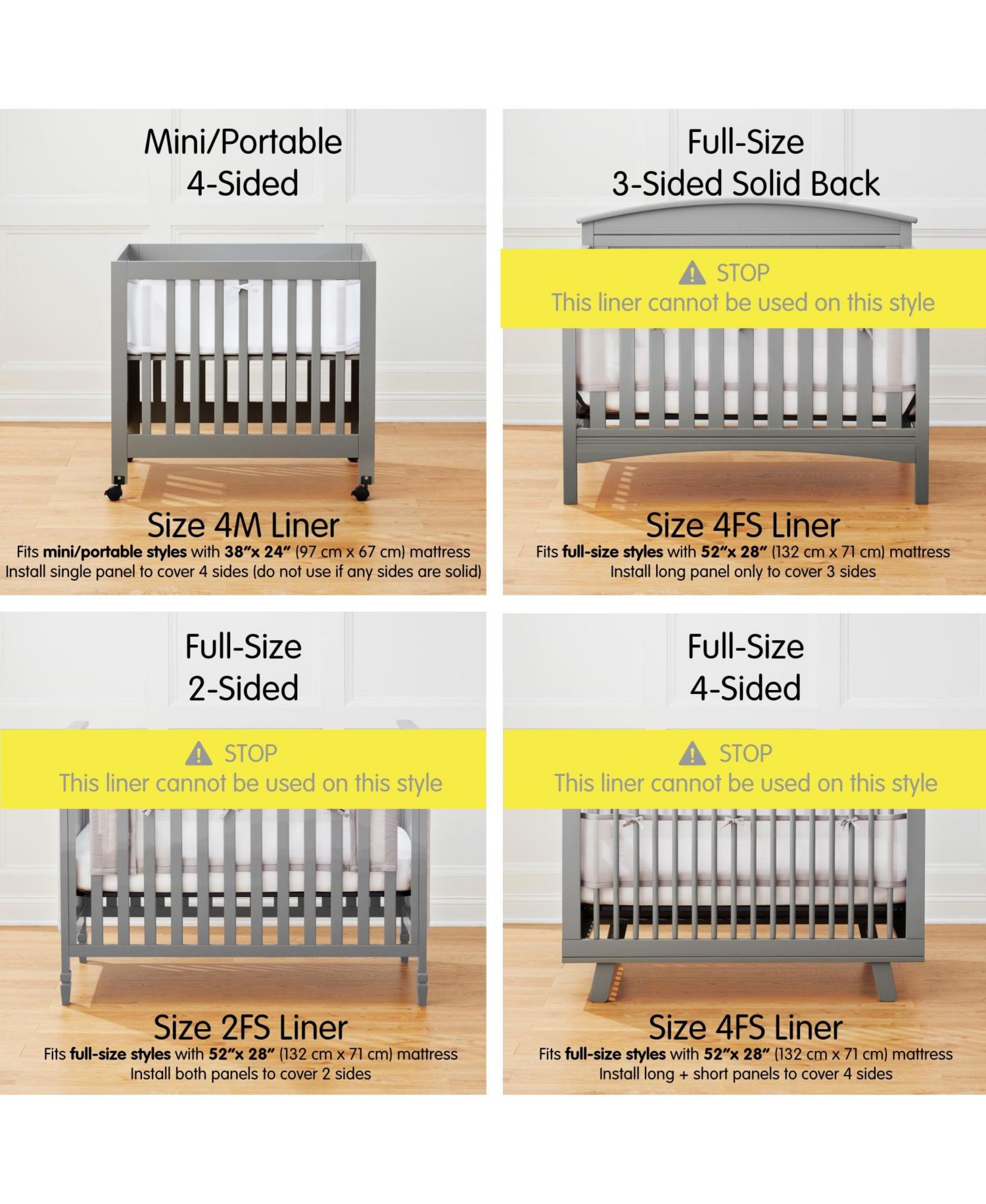 Breathable Mesh Liner for Mini Cribs, Deluxe 4mm Mesh