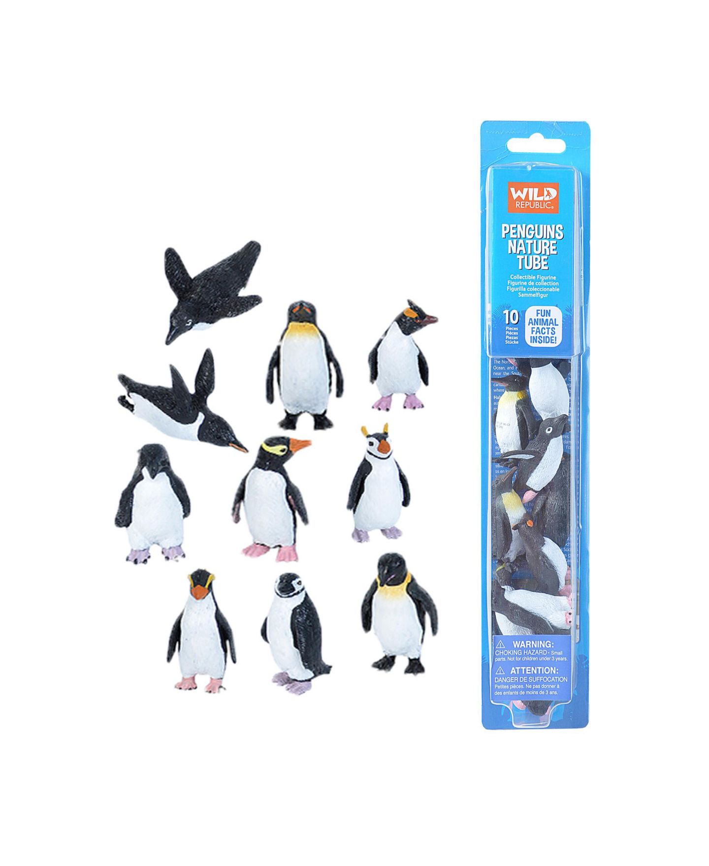 Детские фигурки Wild Republic Nature Tube Penguin Hand-Painted Figurines, 10-Piece, Ages 3+ — фото 1