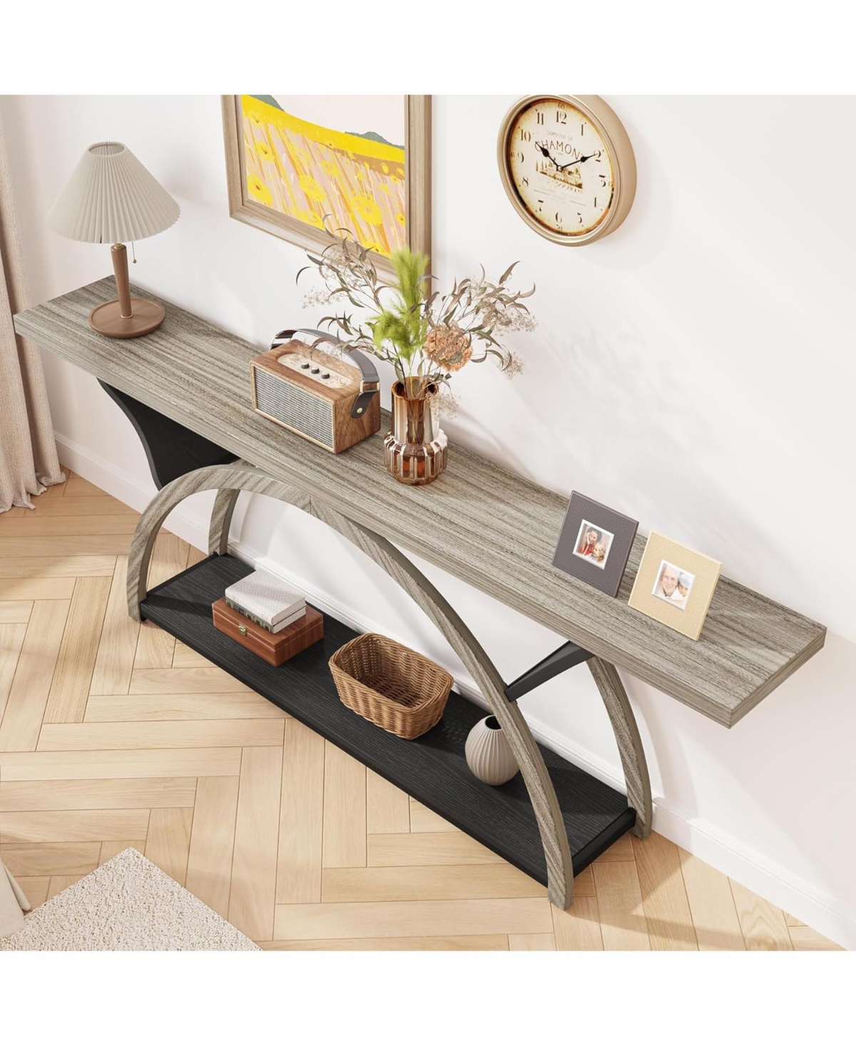 Tribesigns Console Tables for Entryway, Narrow Long Entryway Table with Storage Shelf, 2-Tier Rustic Sofa Table with Half Moon Frame for Hallwa