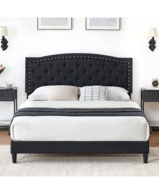 Full Bed Frame with Adjustable Headboard, Platform Bed Frame