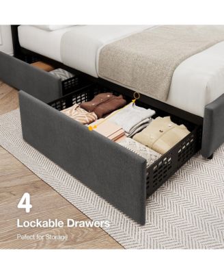 Full Size Bed Frame with Adjustable Headboard and 4 Storage Drawers, Upholstered Platform Bed Frame