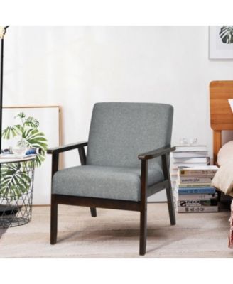 Retro Modern Classic Linen Wide Accent Chair with Espresso Wood Frame