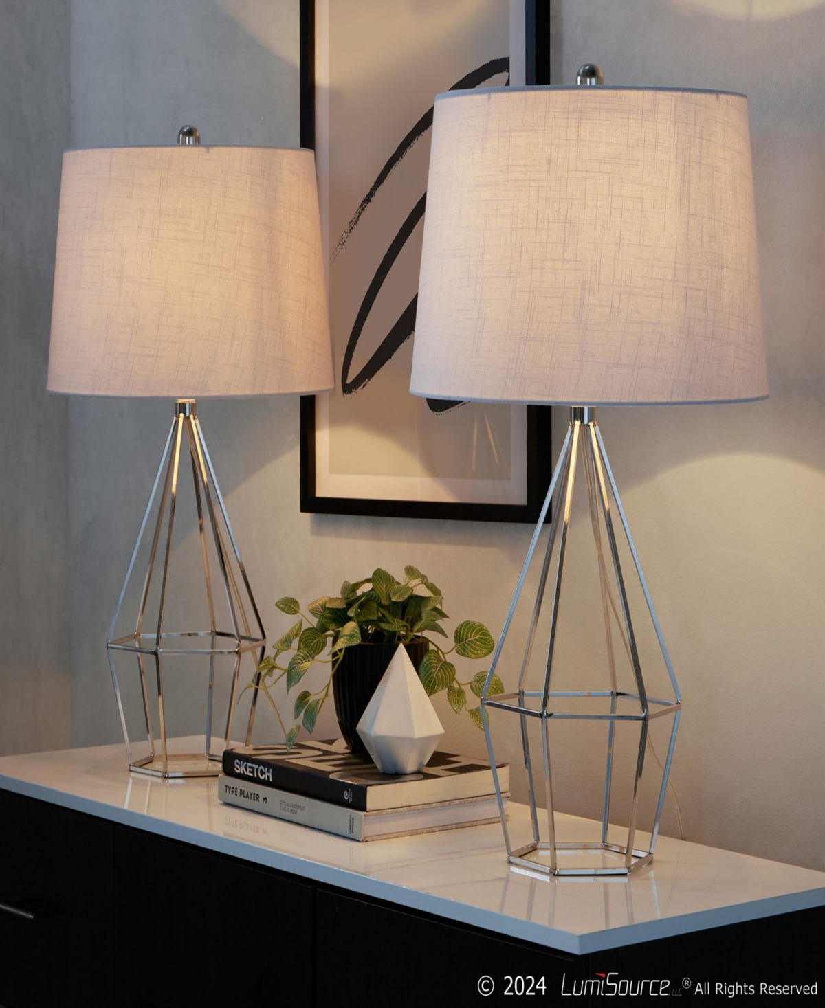 Lumisource Geome 27" Contemporary Table Lamp, Set Of 2 In Silver