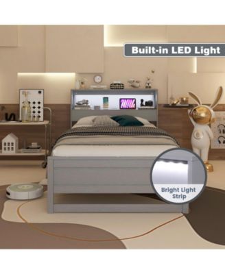 Twin Size Bed Frame with Storage Headboard and Charging Station