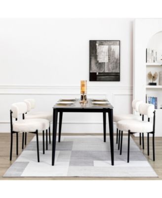 Boucle Dining Chairs Set of 4, Upholstered Kitchen Dining Room Chairs, Side Chairs with Thick Cushions and Metal Legs