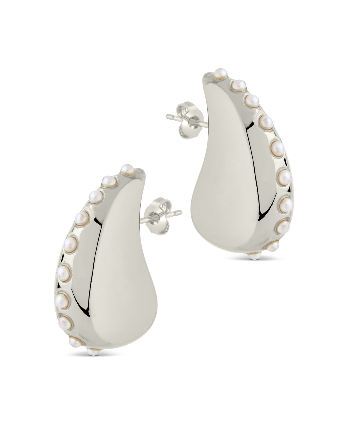 Sterling Forever Raze Mother Of Pearl Studded Drop Earrings In Silver