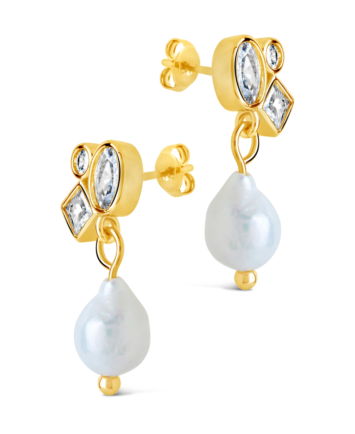 Sterling Forever Penny Cubic Zirconia Mother Of Pearl Cluster Stud Earrings In Gold