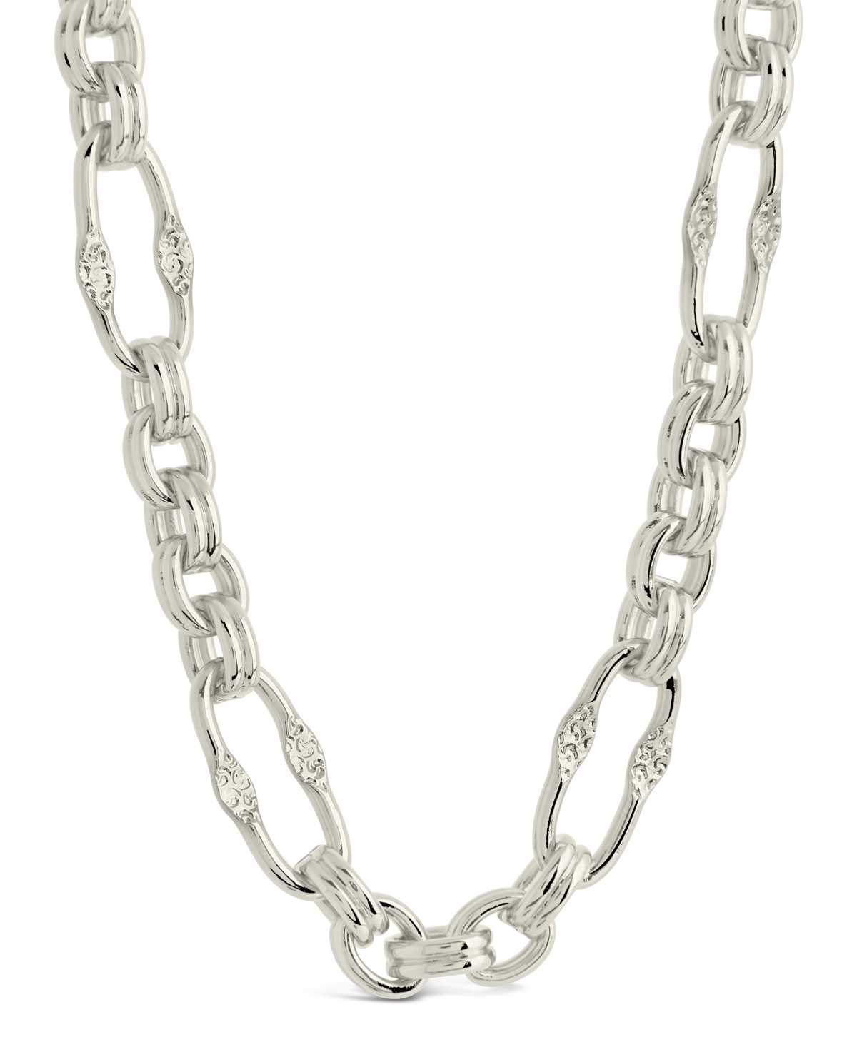 Sterling Forever Tegan Textured Long Link Necklace In Silver