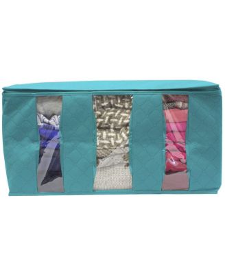 Foldable Storage Bag Organizers, 3 Sections, Great for Clothes, Blankets, Closets, Bedrooms, and More, 2-Pack (Aqua)