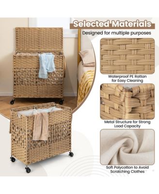 110L Laundry Hamper with Wheels Clothes Basket Lid and Handle and 2 Liner Bags