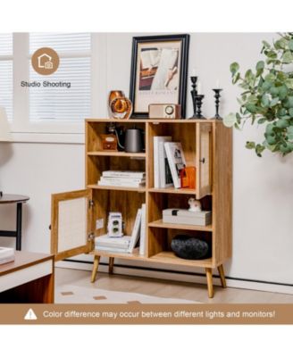 Rattan Buffet Cabinet with 2 Doors and 2 Cubbies