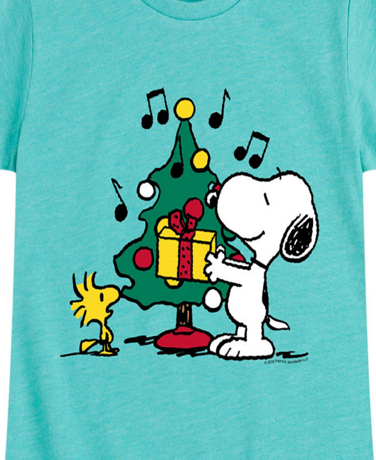 Shop Peanuts Big Girls Snoopy Christmas Tree Graphic Short Sleeve Tee In Blue