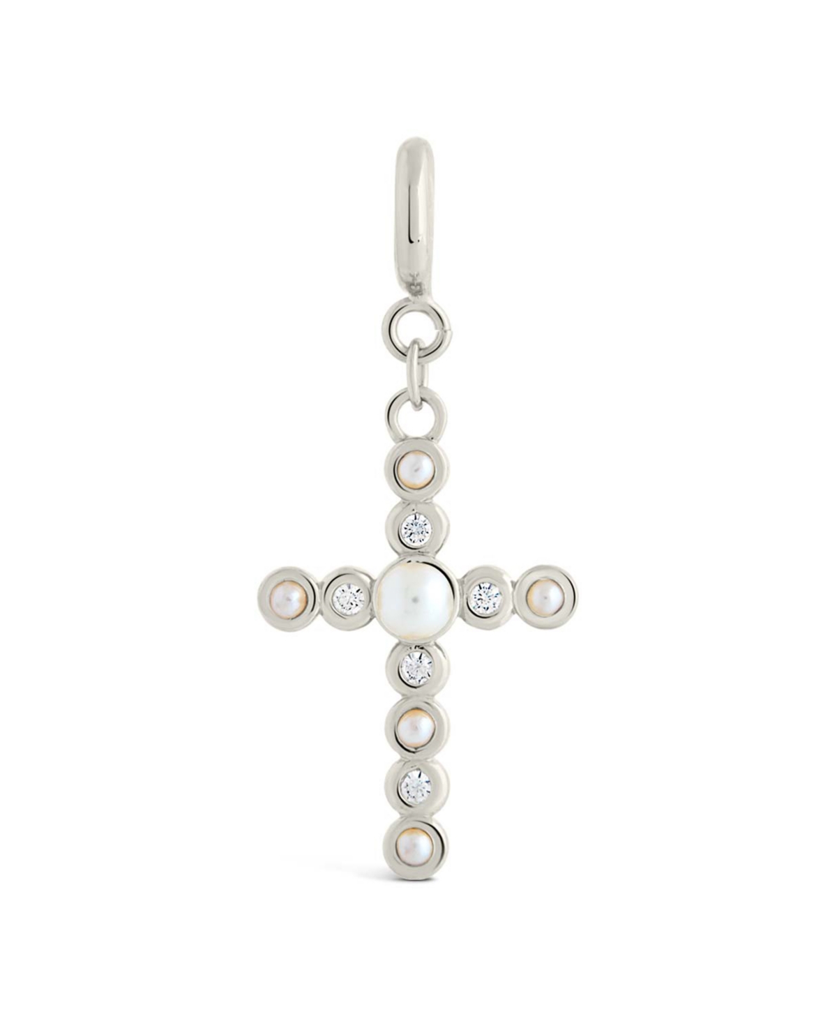 Sterling Forever Cubic Zirconia Mother Of Pearl Cross Charms In Silver
