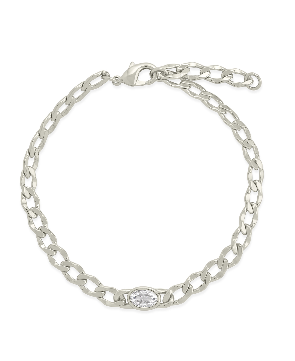 Sterling Forever Rebel Station Cubic Zirconia Curb Chain Bracelet In Silver