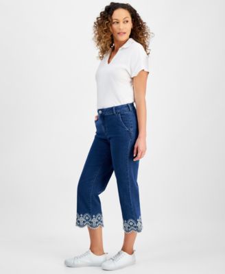 Petite High-Rise Wide-Leg Cropped Jeans, Exclusively at Macy's