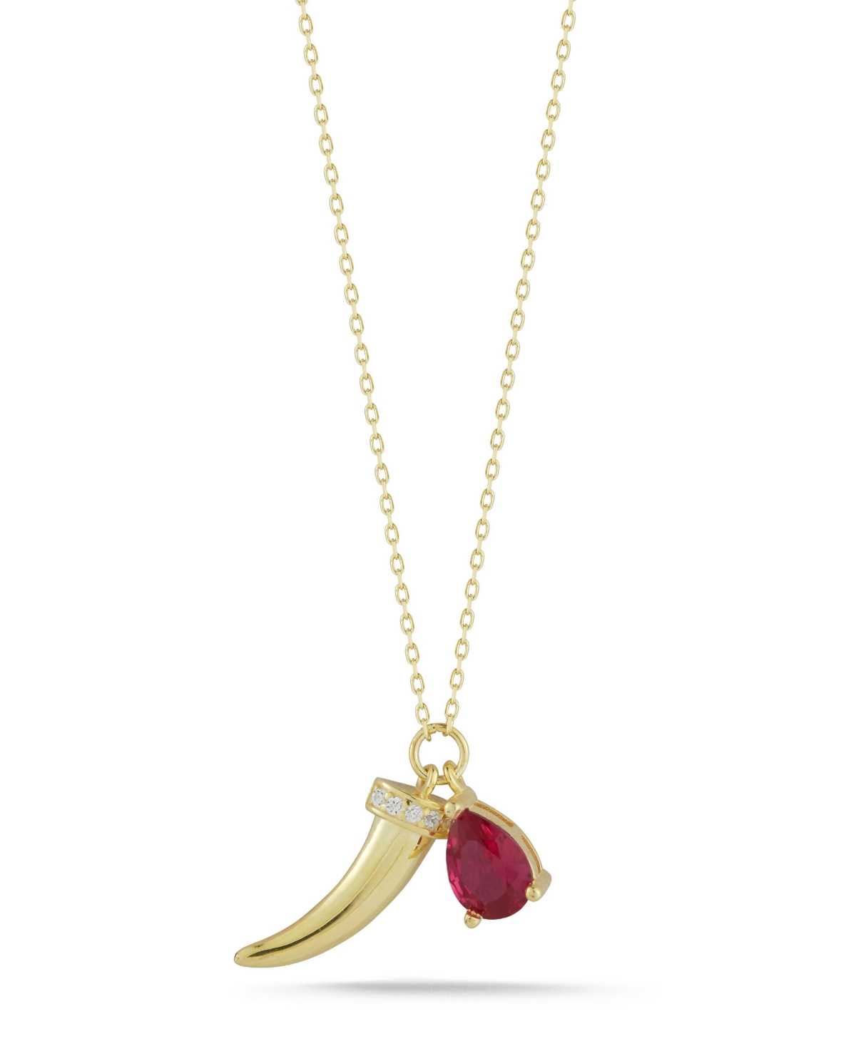 14K Gold Plated Sterling Silver Horn Pendant Necklace - Gold-red