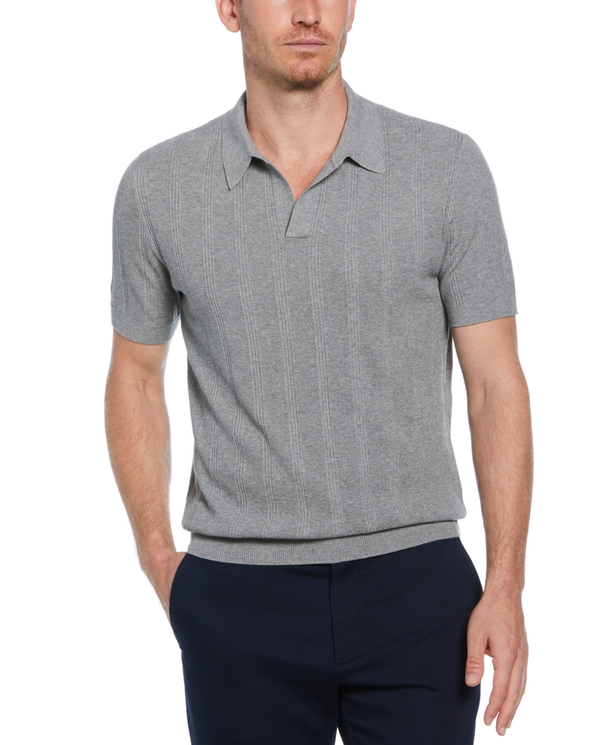 PERRY ELLIS MEN'S JOHNNY COLLAR STRIPE POLO SHIRT 