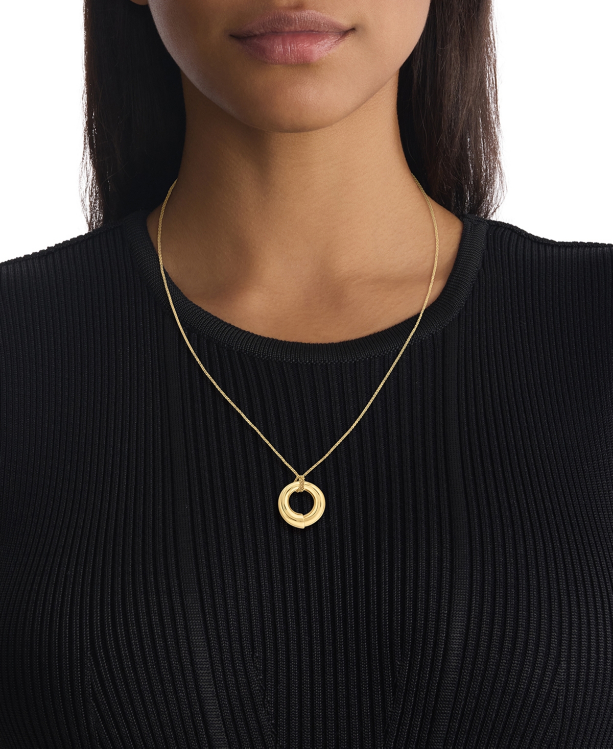 Calvin Klein Gold-tone Stainless Steel Twist Ring Pendant Necklace, 16" + 2" Extender In Gold