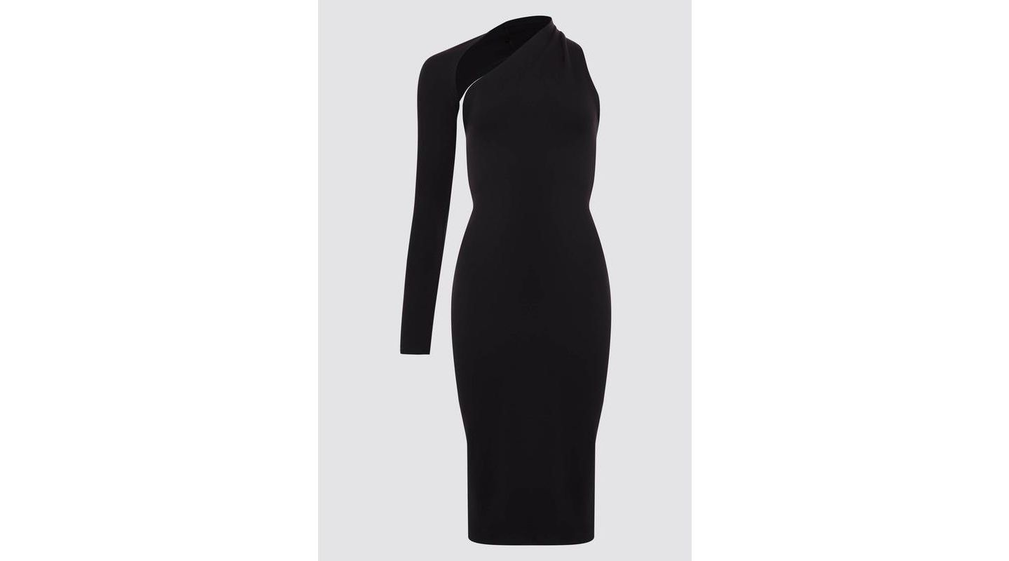 Женское платье Marcella Manhattan One-Shoulder Long-Sleeve Open-Back Fitted Midi, цвет: Чёрный — фото 2