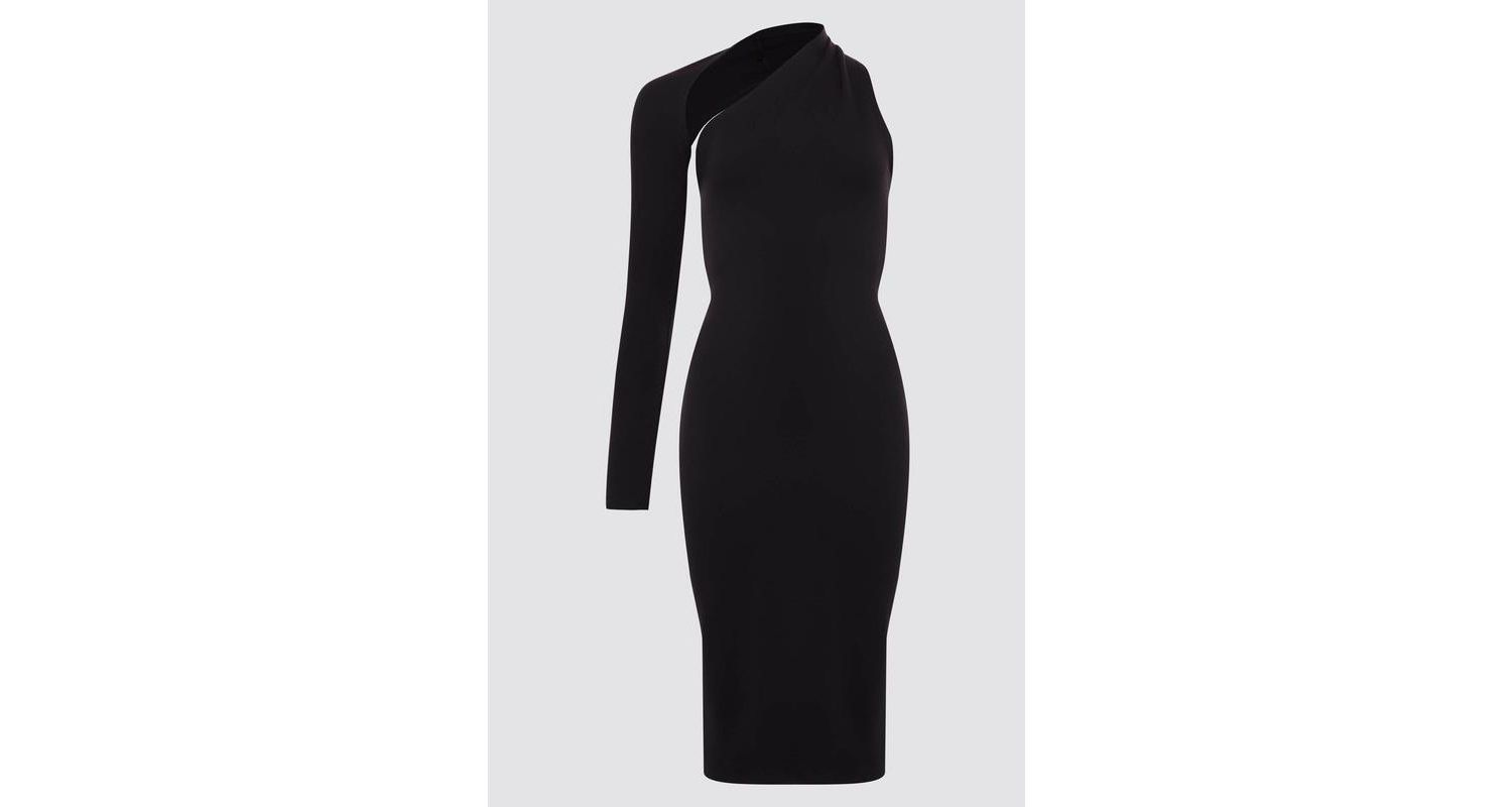 Women's Manhattan One-Shoulder Long-Sleeve Open-Back Fitted Midi Dress