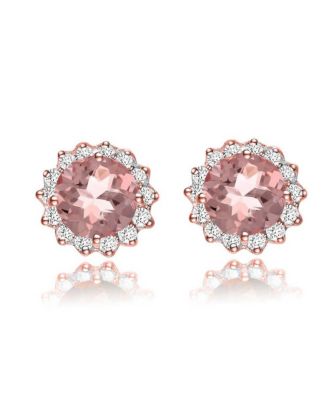 Sterling Silver Clear and Deep Color Cubic Zirconia Button Earrings