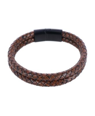 Loose Fit Simple 2 Band Braided Secure Clasp Leather Bracelet