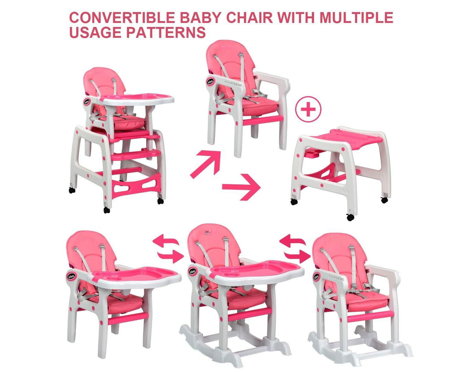 3-in-1 Baby High Chair with Lockable Universal Wheels