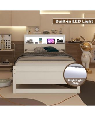 Twin Size Bed Frame with Storage Headboard and Charging Station