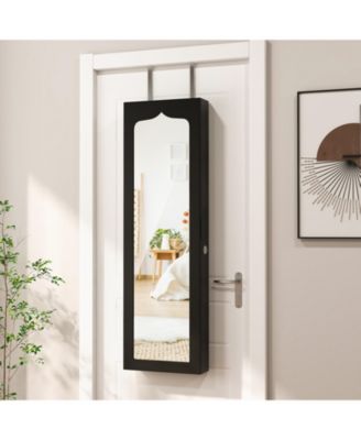 Lockable Wall Mounted Mirror Jewelry Armoire with 5 LEDs and 6 Drawers