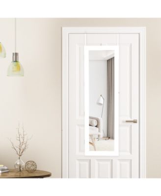 Lockable Wall Door Mounted Mirror Jewelry Cabinet with LED Lights