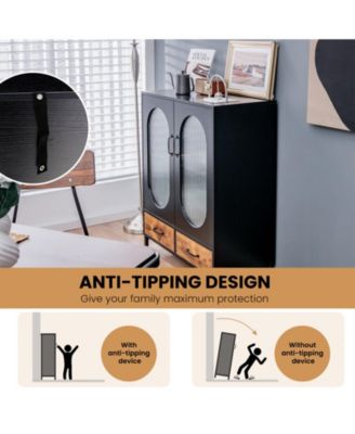 Kitchen Industrial Buffet Sideboard with Tempered Glass Doors