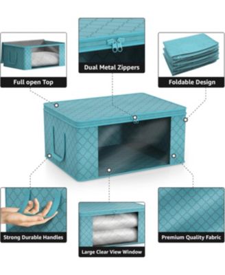 3 Pack Foldable Storage Bag Organizers - Great for Clothes, Blankets, Closets, Bedrooms, and More (Beige)