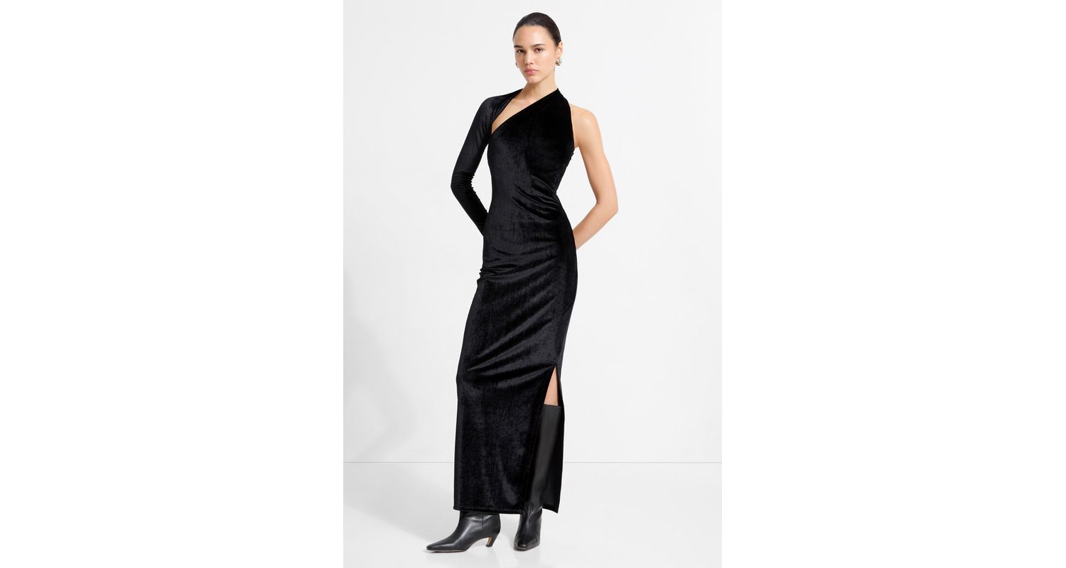 Women's Manhattan Velvet Side-Slit Open-Back One-Shoulder Evening Gown