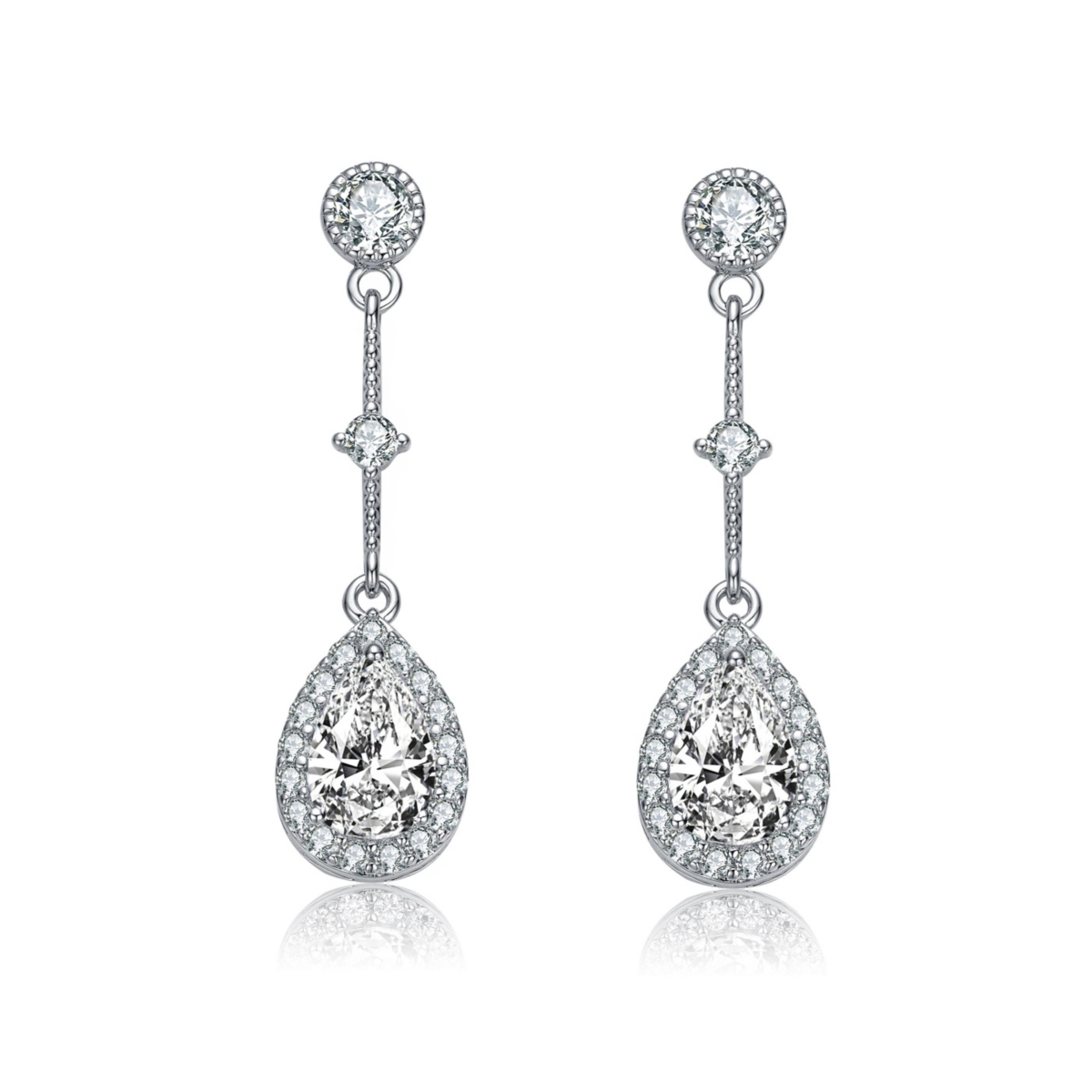 Genevive Sterling SilverGold Plated with Clear Pear & Round Cubic Zirconia Accent Chandelier Earrings - White