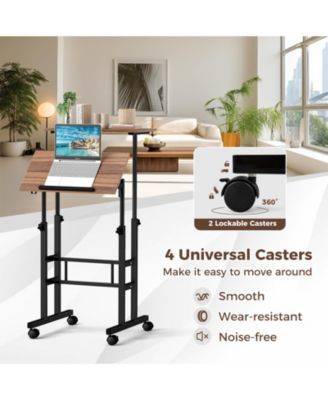 Height-adjustable Mobile Standing Desk with Split Top and Adjustable Angle