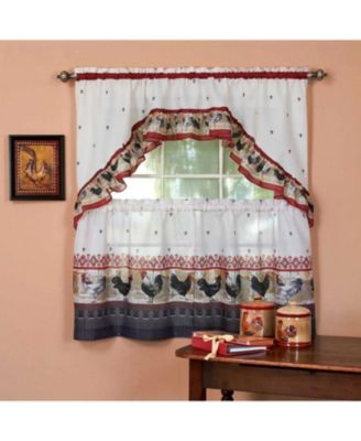 Old Country Rooster Cottage Kitchen Curtain Tier & Swag Set