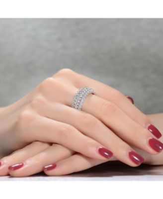 Sterling Silver White Gold Plated Clear Round and Marquise Cubic Zirconia Eternity Ring