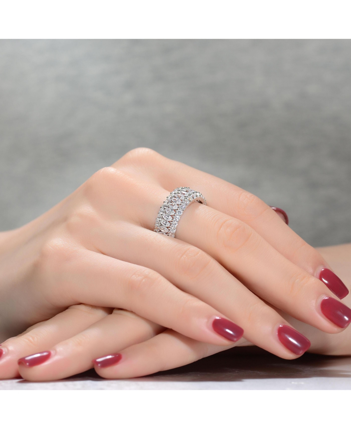 Genevive Sterling Silver White Gold PlatedRound and Marquise Cubic Zirconia Eternity Ring - Clear