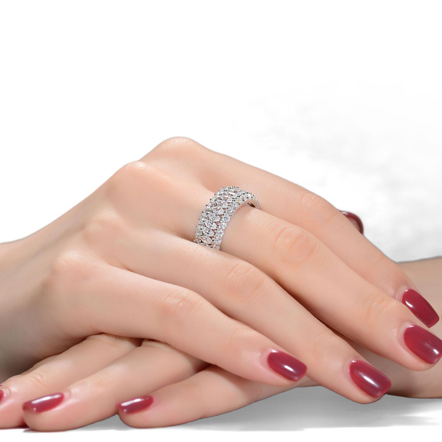 Sterling Silver White Gold Plated Brilliant 360-Degree CZ Ring